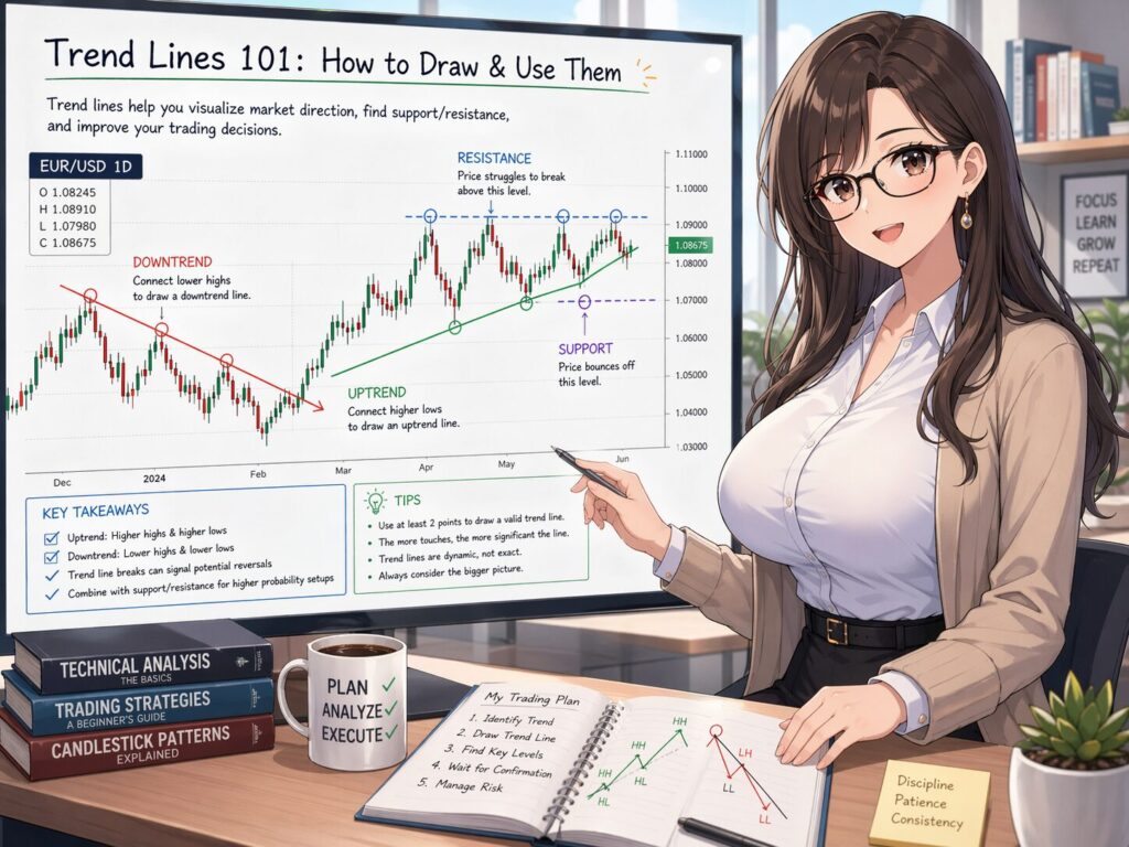 トレンドラインの引き方｜アップトレンド・ダウントレンド・サポート・レジスタンスの描き方