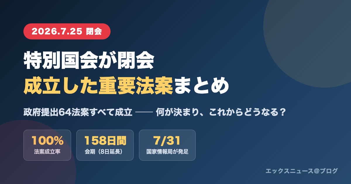 2026年特別国会が閉会 成立した重要法案まとめ(政府提出64法案すべて成立)