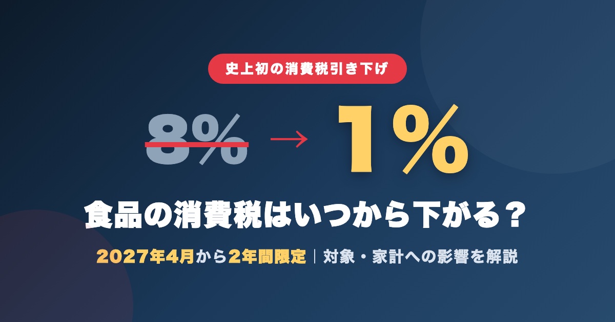 食品の消費税が8%から1%へ|2027年4月から2年間限定・史上初の消費税引き下げ