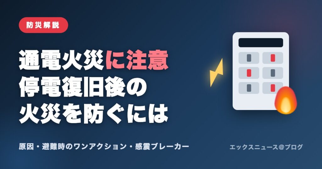 通電火災に注意 停電復旧後の火災を防ぐには（原因・避難時のワンアクション・感震ブレーカー）