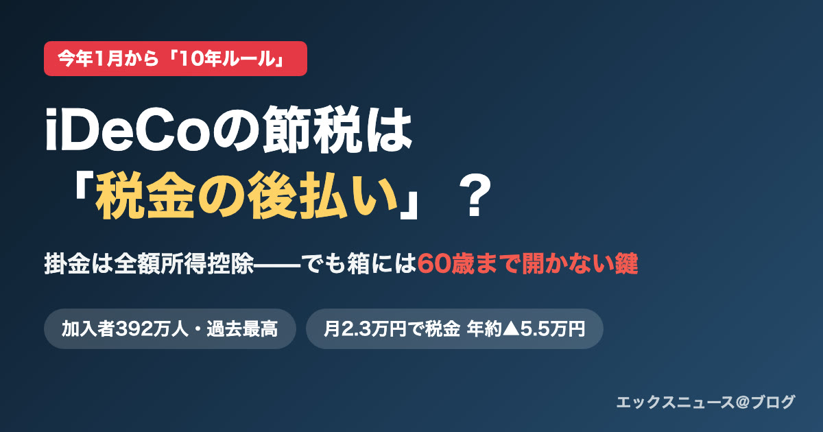 iDeCoの節税は税金の後払い？10年ルールと60歳まで開かない鍵のアイキャッチ