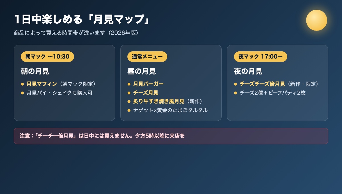 朝マック・通常・夜マック別に買える月見メニューの時間帯マップ
