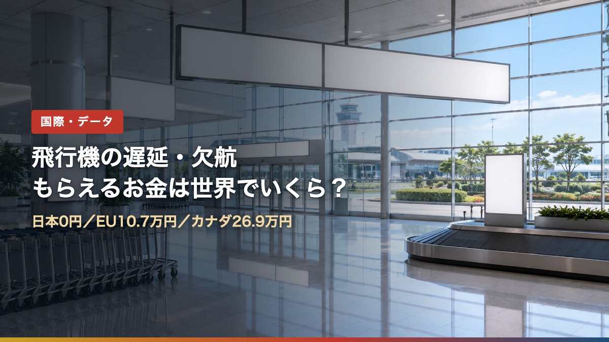 空港のターミナルと手荷物受取所。飛行機の遅延・欠航でもらえる補償額の国際比較