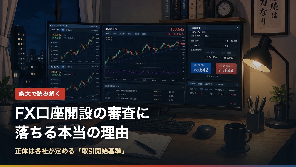 FX口座開設の審査に落ちる本当の理由は各社が定める取引開始基準だと示すアイキャッチ画像