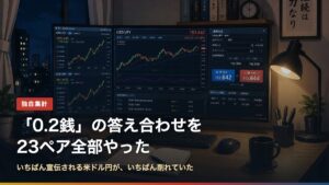 DMM FXのスプレッド公表実績23通貨ペアを集計したことを示すアイキャッチ画像