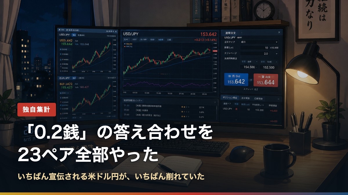 DMM FXのスプレッド公表実績23通貨ペアを集計したことを示すアイキャッチ画像