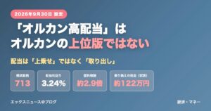 オルカン高配当はオルカンの上位版ではない 配当は上乗せではなく取り出し 713銘柄 配当利回り3.24% 信託報酬約2.9倍 乗り換えの税金約122万円