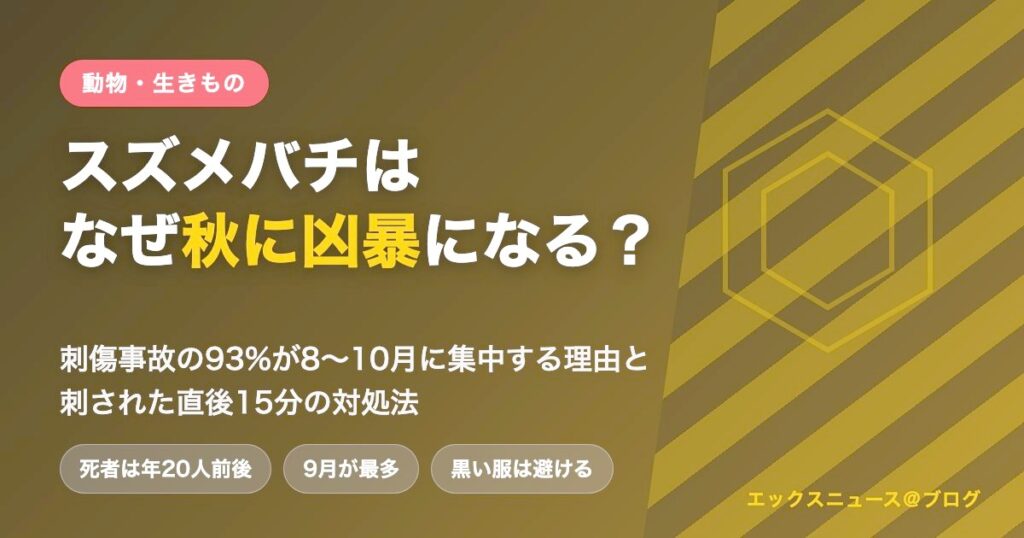 スズメバチはなぜ秋に凶暴になる？刺傷事故の93%が8〜10月に集中する理由と刺された直後15分の対処法