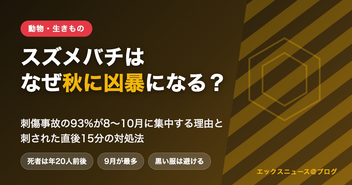 スズメバチはなぜ秋に凶暴になる?刺傷事故の93%が8〜10月に集中する理由と刺された直後15分の対処法
