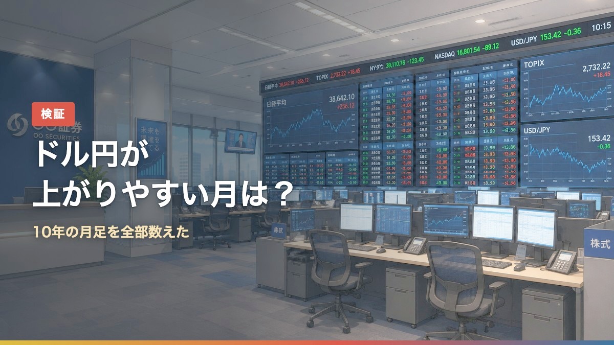 ドル円の月別アノマリーを示すアイキャッチ。10年の月足を集計