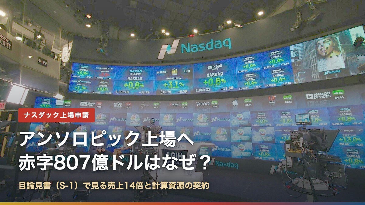 ナスダックのマーケットサイトの大型スクリーン(アンソロピック上場へ、赤字807億ドルはなぜ?)