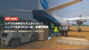 ベニ空港でエボラ対策の医療物資を降ろす国連の作業（エボラ出血熱はなぜ止まらない？）