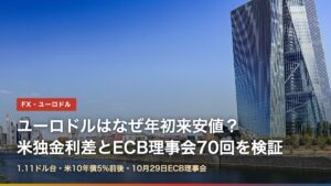 フランクフルトの欧州中央銀行（ECB）本店ビル。ユーロドルの年初来安値とECB理事会を検証した記事のアイキャッチ