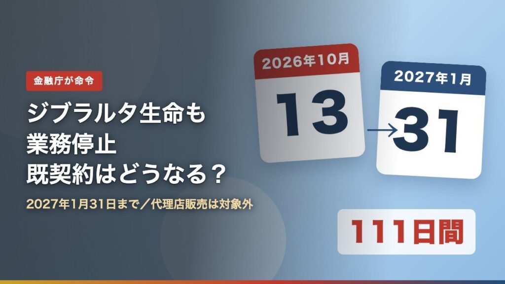 ジブラルタ生命への業務停止命令（2026年10月13日〜2027年1月31日の111日間）を解説する記事のアイキャッチ