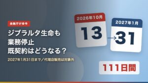 ジブラルタ生命への業務停止命令（2026年10月13日〜2027年1月31日の111日間）を解説する記事のアイキャッチ