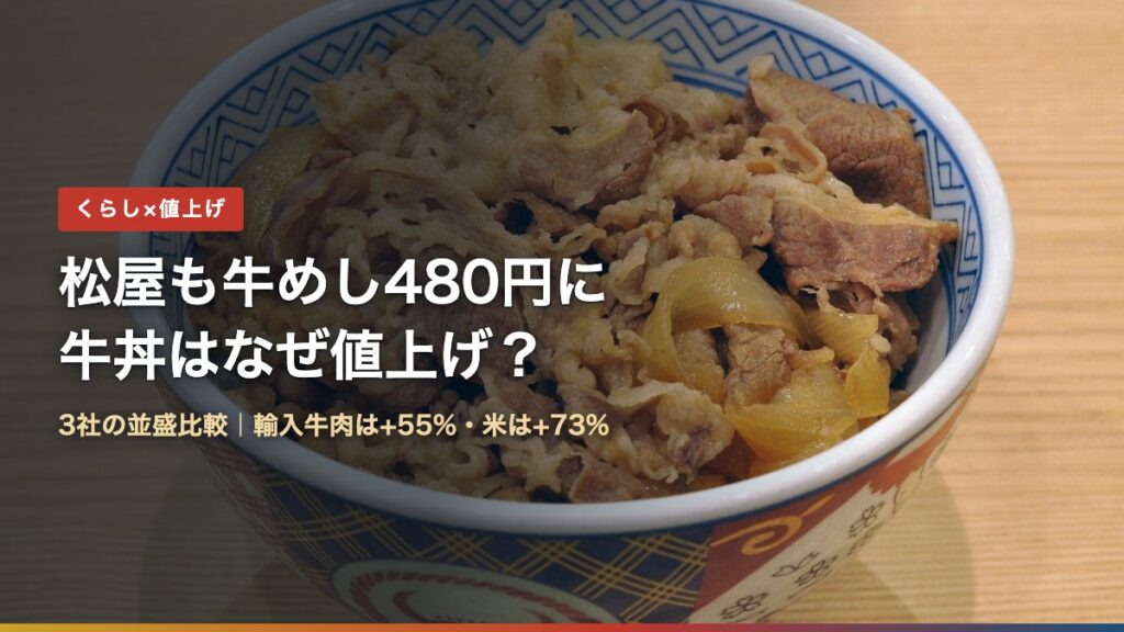 牛丼の並盛（松屋も牛めし480円に・牛丼はなぜ値上げ？）
