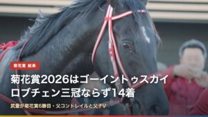 ゴーイントゥスカイの父コントレイル（2019年）とタイトル文字（菊花賞2026結果｜ゴーイントゥスカイV、ロブチェンはなぜ三冠ならず）