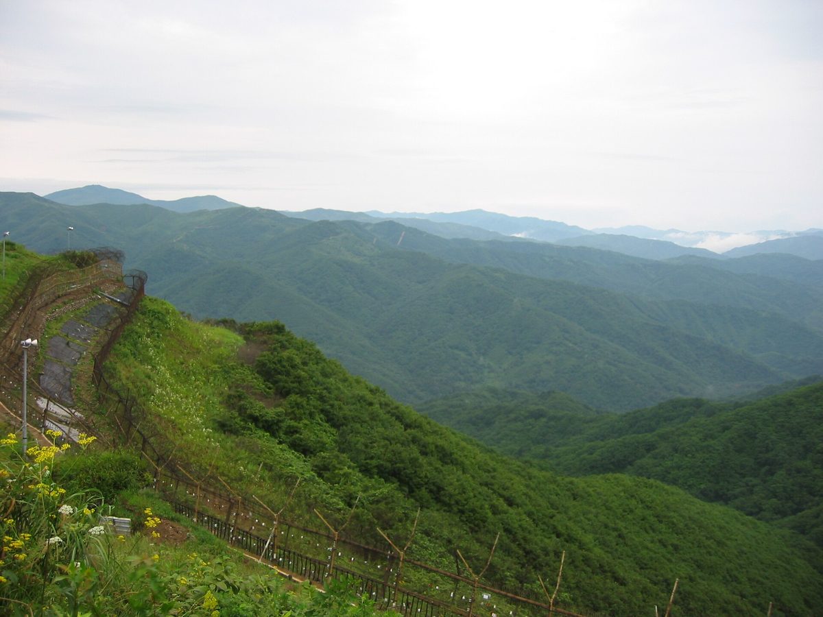 非武装地帯に沿って何重にも張られた韓国側の鉄柵