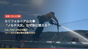 オレンジ郡の山火事で消火にあたる消防士（カリフォルニア山火事「ノルテ火災」とは？）