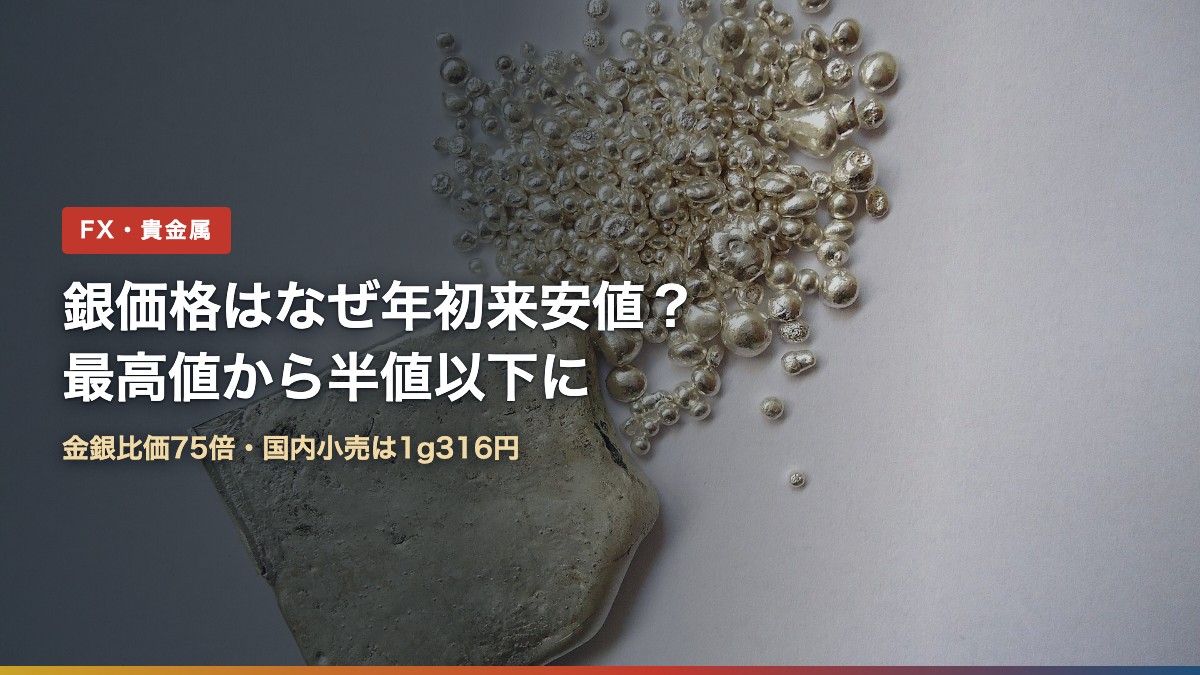 銀の地金と粒(銀価格はなぜ年初来安値に?最高値の半値以下、金銀比価は75倍)
