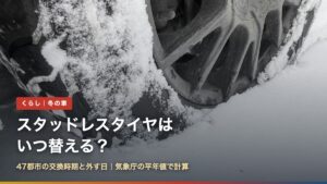 雪道を走るスタッドレスタイヤ。スタッドレスタイヤはいつから？47都市の交換時期